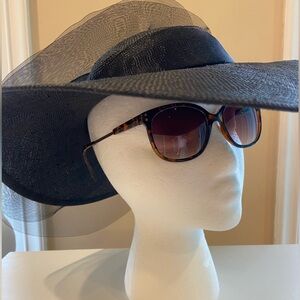 SONNI San Francisco Vintage Tilted Black Derby Hat Faille & Silky Rosette Detail